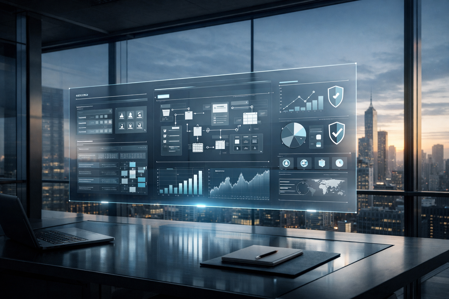 Analytics dashboard in modern office environment